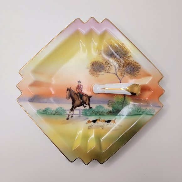 Set Art Deco 1930s Noritake Equestrian Jumping Hunting Scene Lemon Dish -Rare - Picture 3 of 9